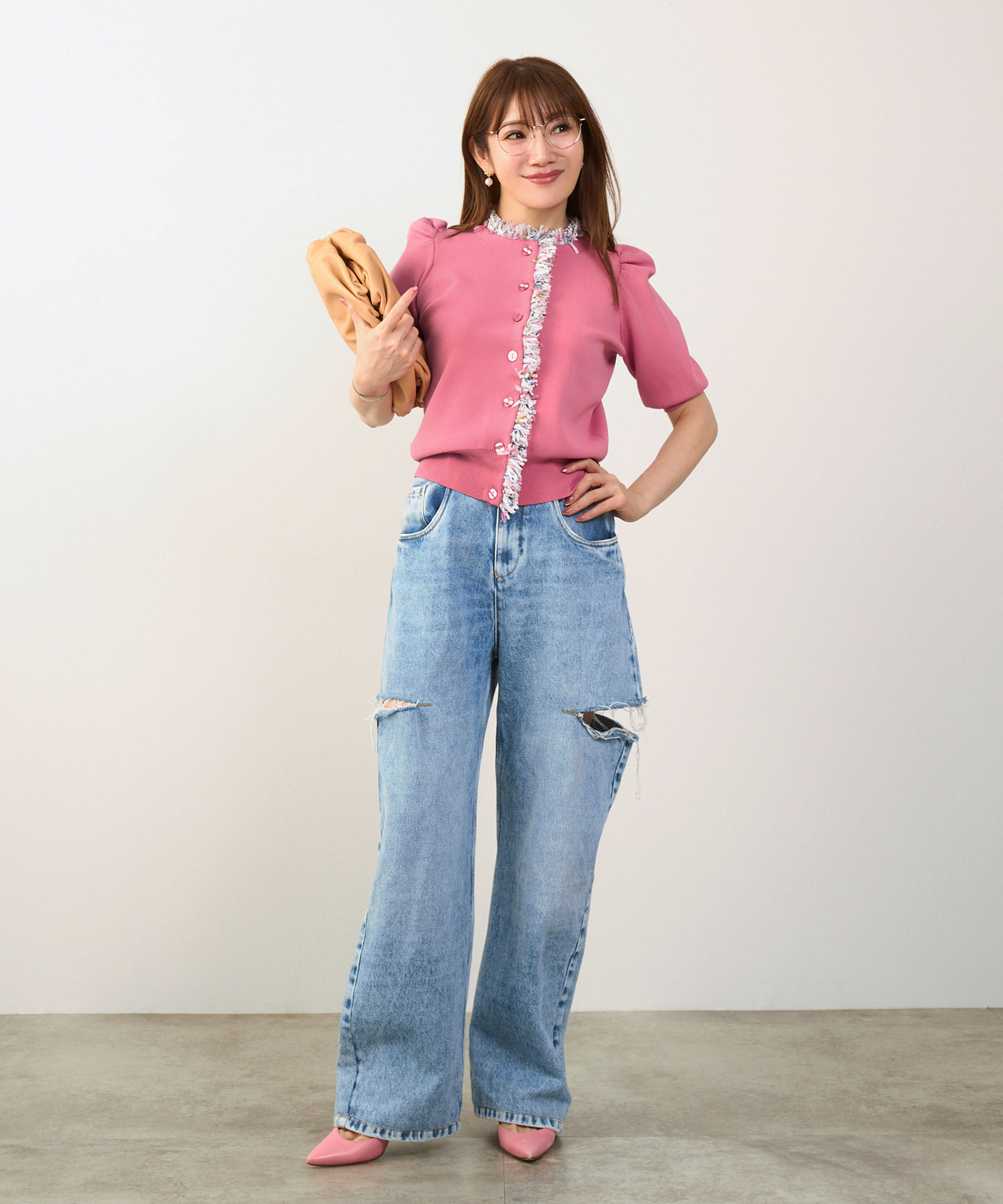 手洗い可体型カバーオフィスラウンドネックパフ袖おしゃれフェミニン上品大人可愛いきれいめシンプルカジュアルジョイントスペース