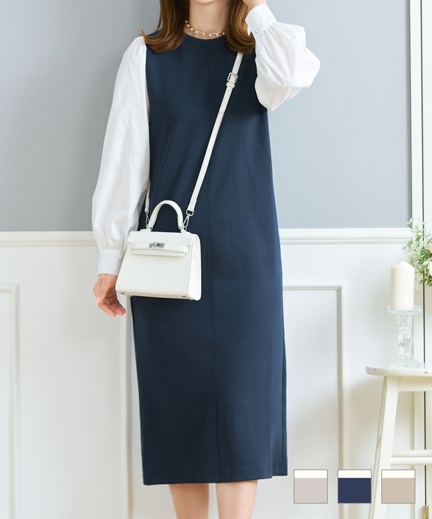 シャツスリーブ切り替えダンボールワンピースPrimaScherrer全3色｜psc361-0963【1】