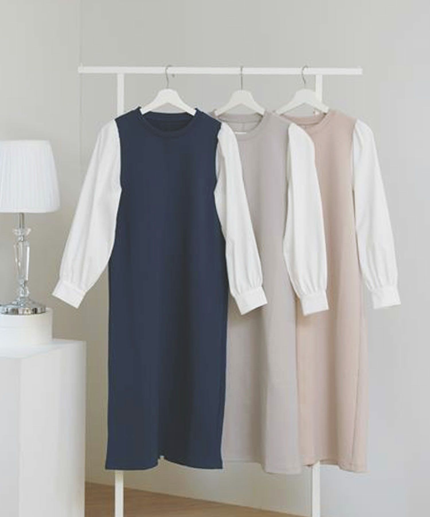 セレクトワンピース長袖きれいめ大人オフィス春秋伸縮性洗えるウォッシャブルIラインかわいいジョイントスペース