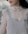 リボン チュール ハイネック 春 夏 アイボリーｘグレー/ アイボリーｘアイボリー/グレーｘホワイト/M