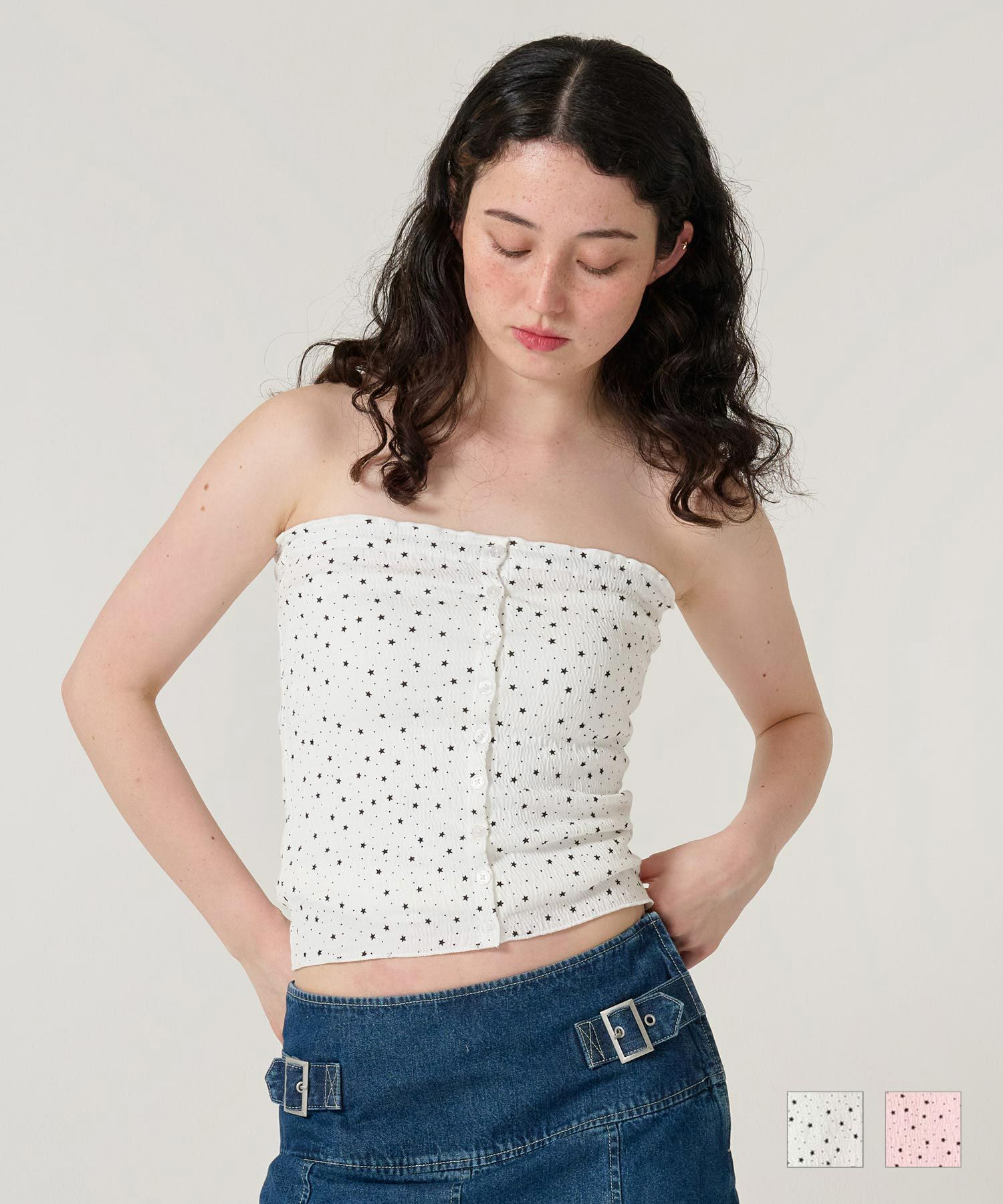 トップス/チューブトップ/スター/ドット
