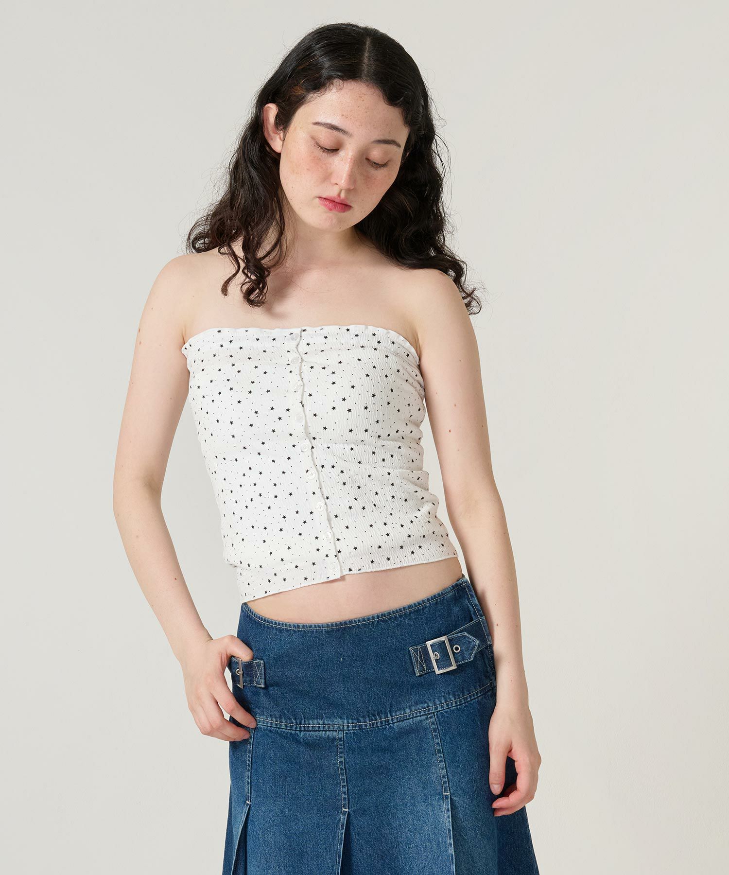 トップス/チューブトップ/スター/ドット