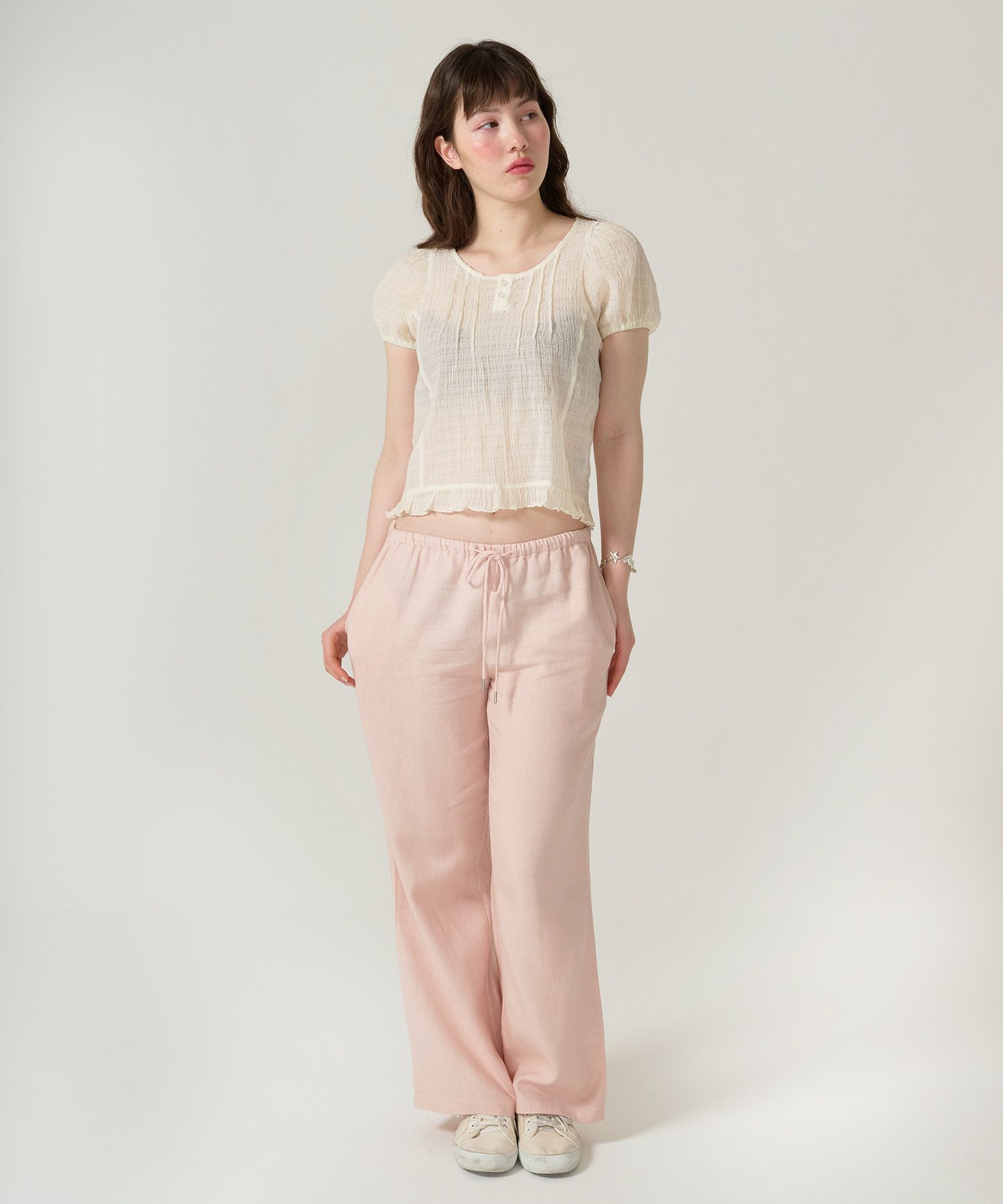 ボトムス/リラックスパンツ/ストーン付き