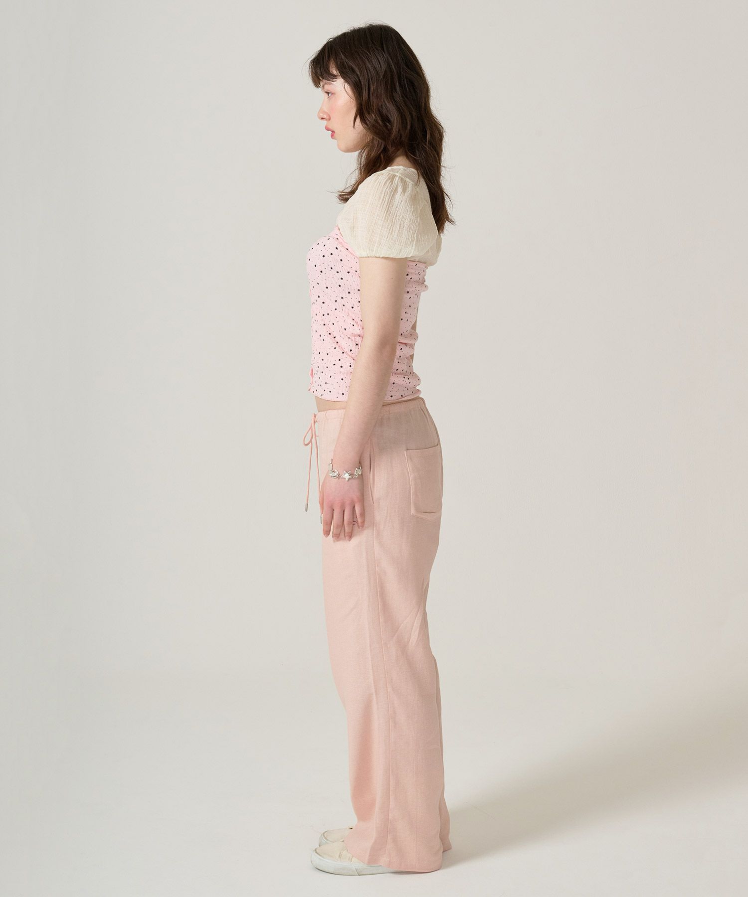 ボトムス/リラックスパンツ/ストーン付き