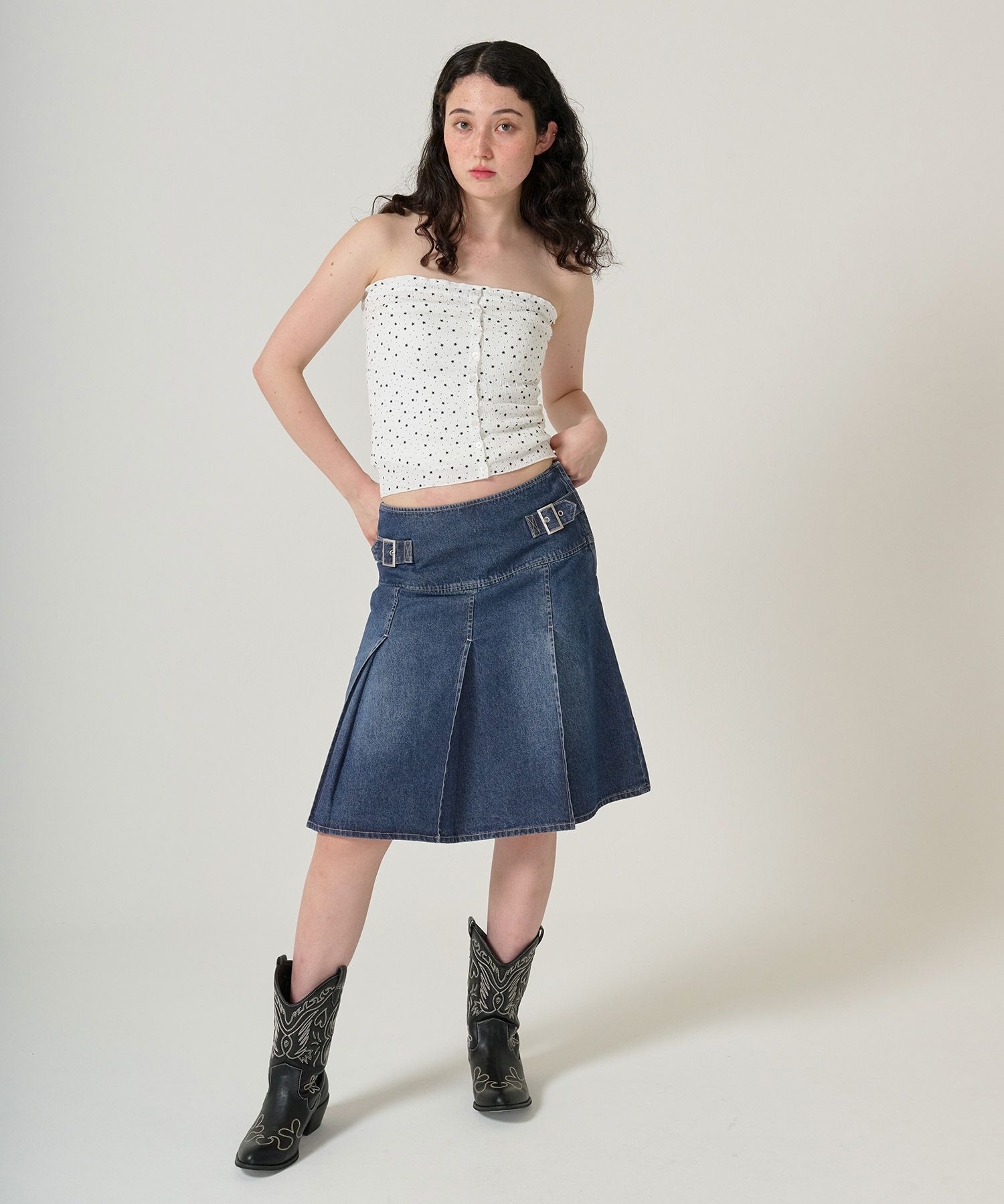 スカート/プリーツ/デニム/ミディ丈