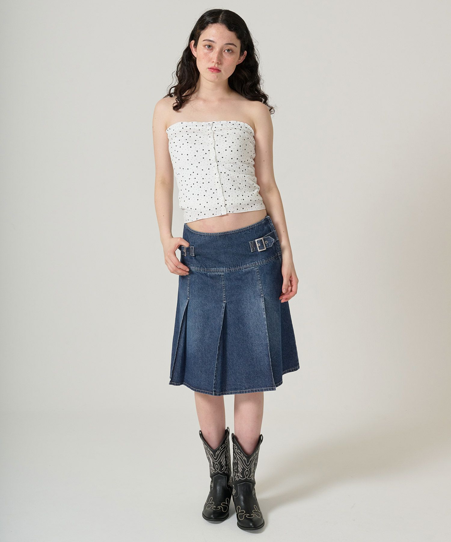 スカート/プリーツ/デニム/ミディ丈