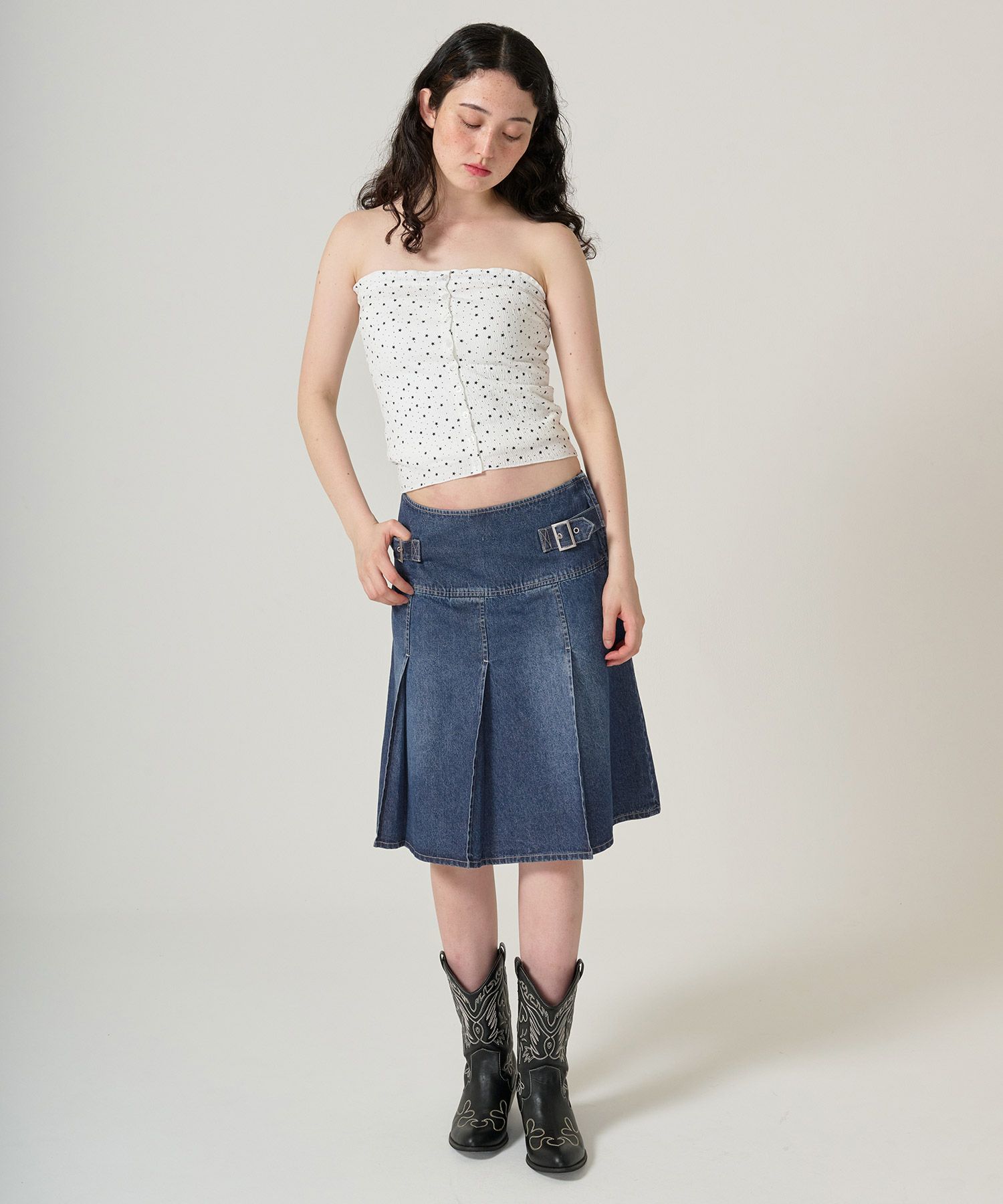 スカート/プリーツ/デニム/ミディ丈