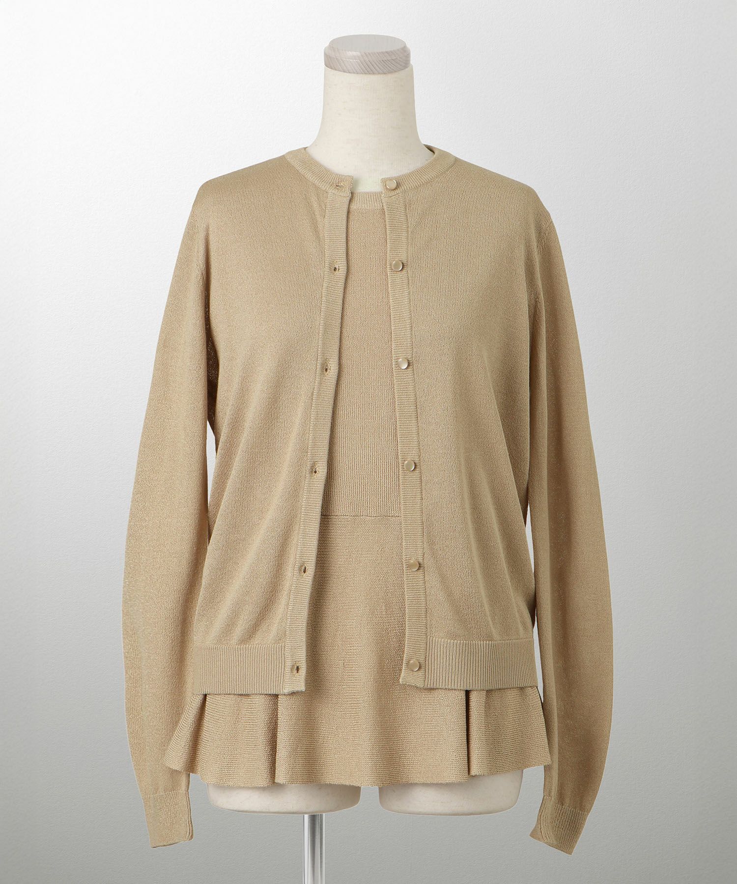 レディース トップス カーディガン サマーニット アンサンブル ペプラム きれいめ 洗える サックス/ベージュ/グレー/ネイビー M