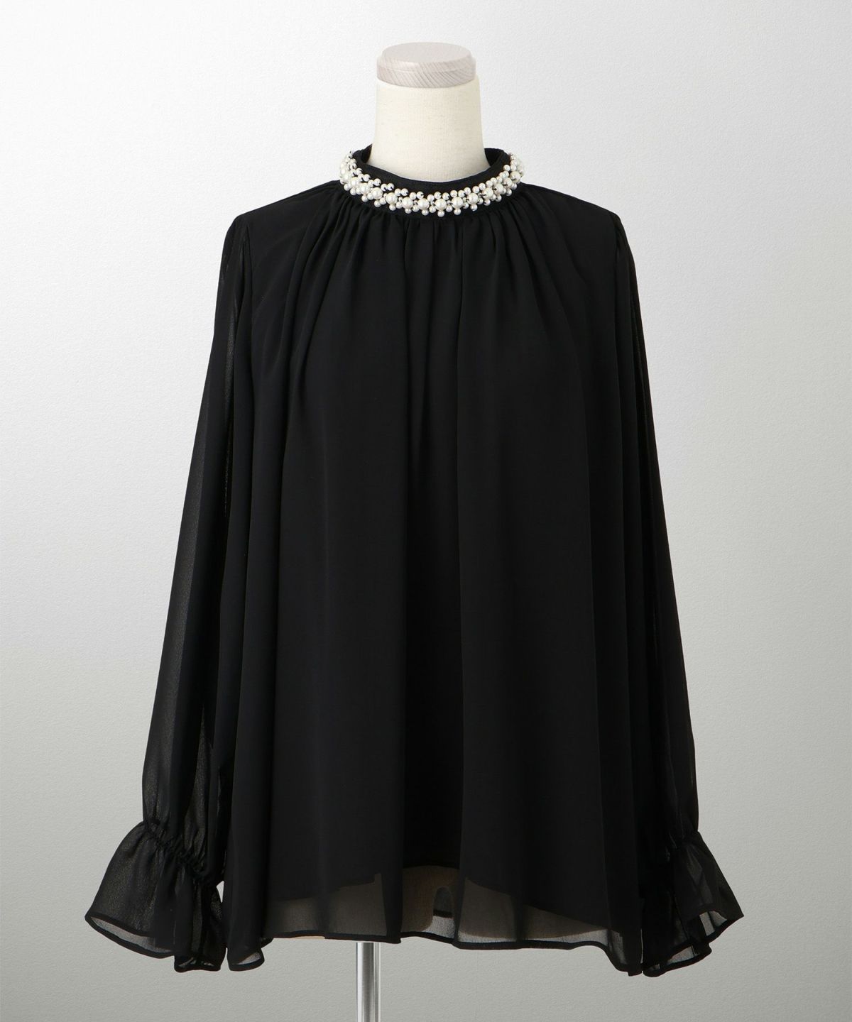 レディース ブラウス パール ビジュー 洗える きれいめ アイボリー/ピンクベージュ/ブラック キャンディースリーブ