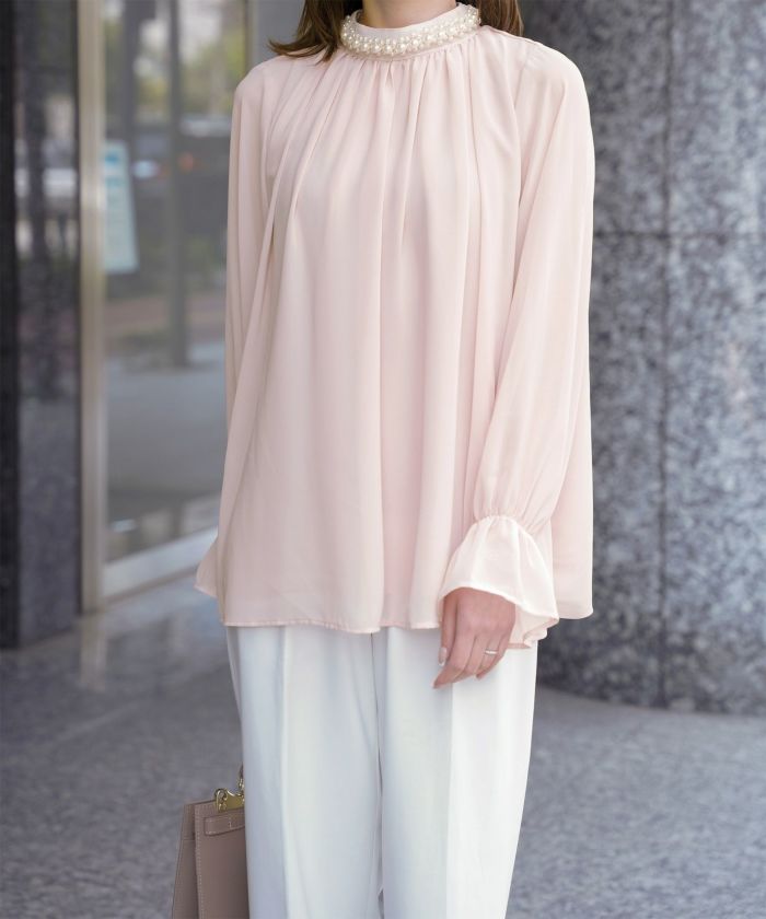 SUMMER-SALE パールネック キャンディスリーブ ブラウス HUIT 全