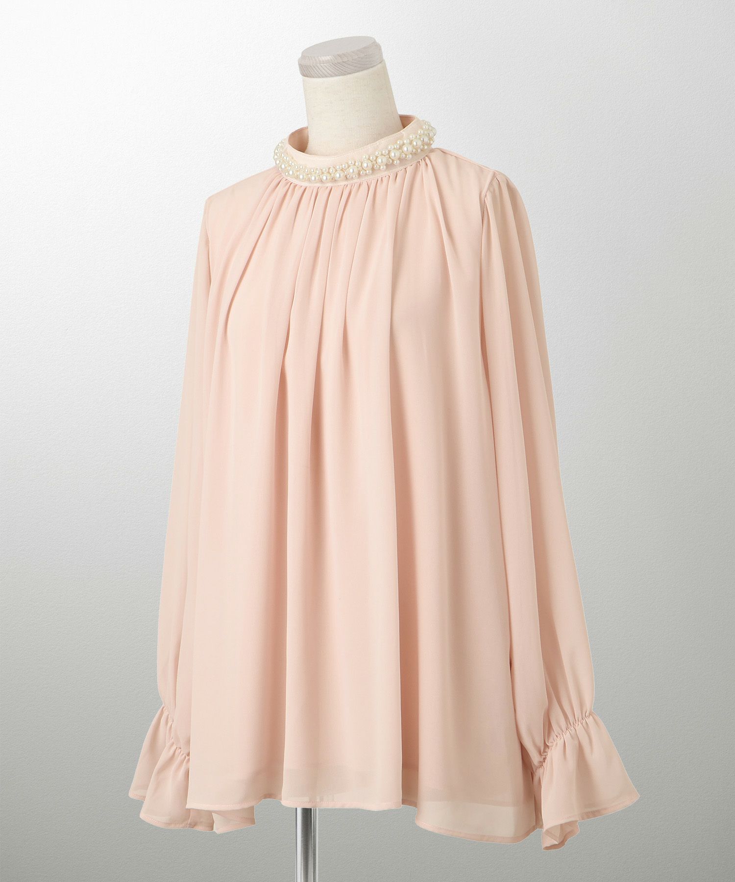 レディース ブラウス パール ビジュー 洗える きれいめ アイボリー/ピンクベージュ/ブラック キャンディースリーブ