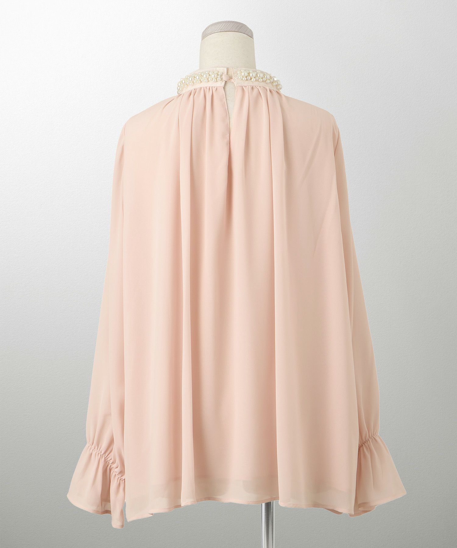 レディース ブラウス パール ビジュー 洗える きれいめ アイボリー/ピンクベージュ/ブラック キャンディースリーブ