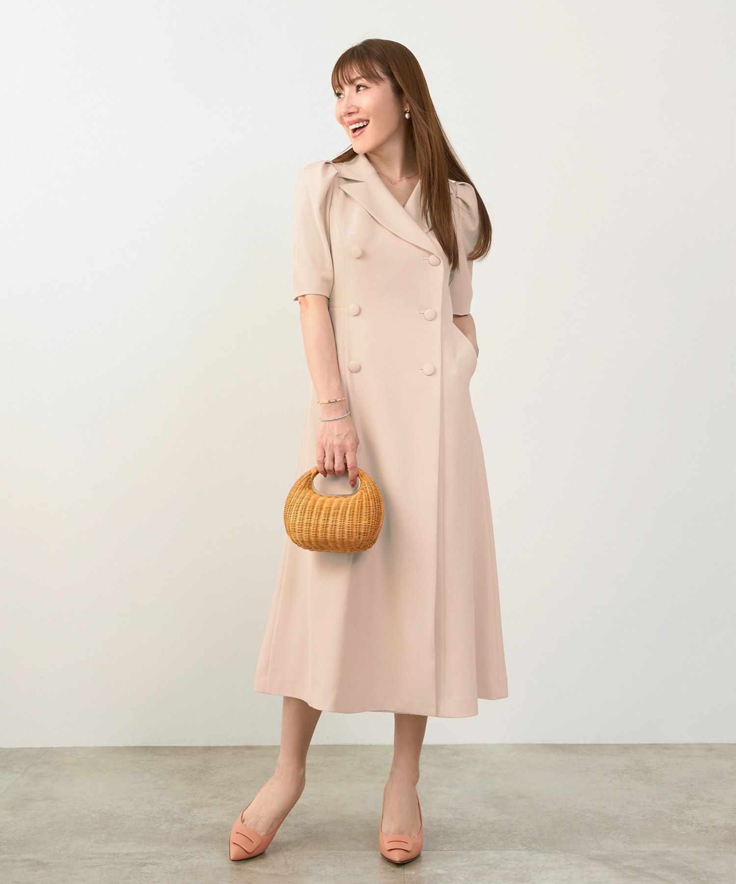 手洗い可オケージョン袖山タックパフ袖フレアおしゃれフェミニンナチュラル上品大人可愛いきれいめ夏ジョイントスペース