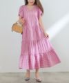 手洗い可Vネック袖山ギャザーフレアおしゃれフェミニンナチュラル上品大人可愛いきれいめ体型カバー夏ジョイントスペース