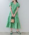 手洗い可Vネック袖山ギャザーフレアおしゃれフェミニンナチュラル上品大人可愛いきれいめ体型カバー夏ジョイントスペース