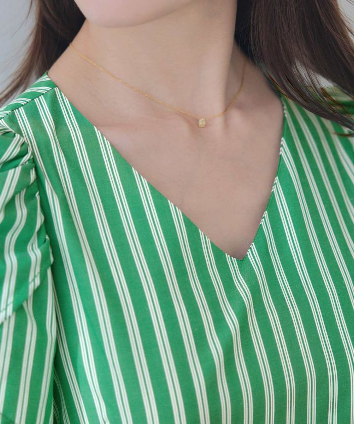 手洗い可Vネック袖山ギャザーフレアおしゃれフェミニンナチュラル上品大人可愛いきれいめ体型カバー夏ジョイントスペース