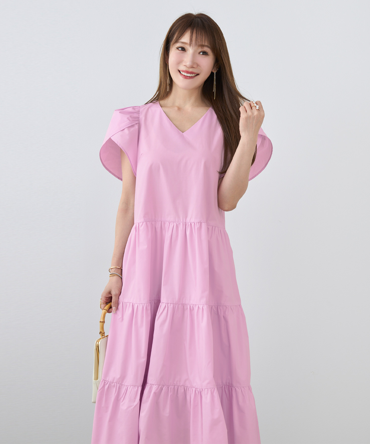 新色追加手洗い可Vネックフレアおしゃれフェミニン上品大人可愛いきれいめ体型カバー夏ジョイントスペース