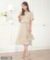 レディース/ワンピース/M/L/サイズ展開/スカラップ/セパレート風/膝丈/膝下丈/半袖/チューリップスリーブ/フレア/ゆとり/ゆったり/妊婦/産前産後/フロントファスナー/パール/授乳/ママ/授業参観/お宮参り/オケージョン/ピンクベージュ/ネイビー