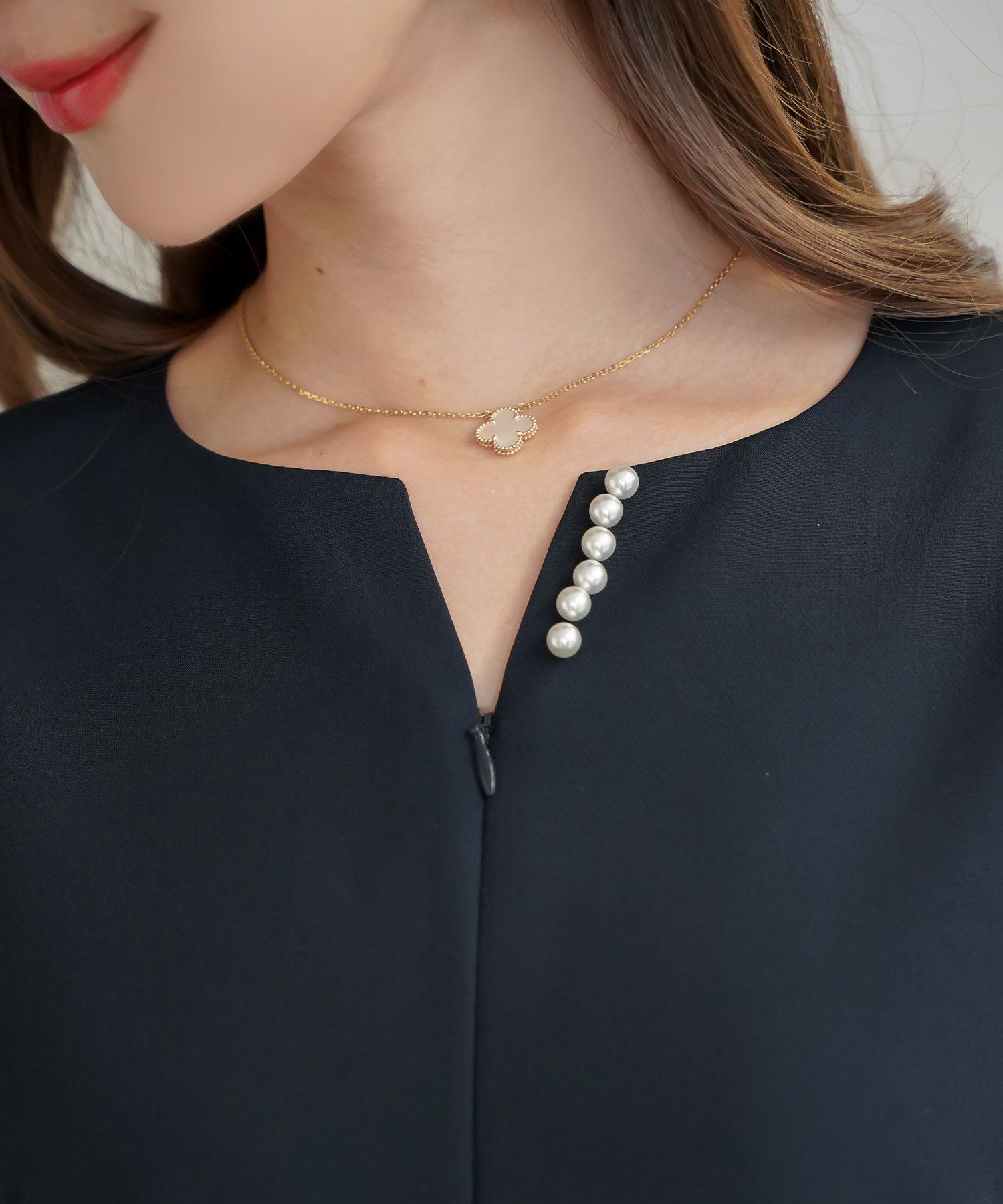 レディース/ワンピース/M/L/サイズ展開/スカラップ/セパレート風/膝丈/膝下丈/半袖/チューリップスリーブ/フレア/ゆとり/ゆったり/妊婦/産前産後/フロントファスナー/パール/授乳/ママ/授業参観/お宮参り/オケージョン/ピンクベージュ/ネイビー