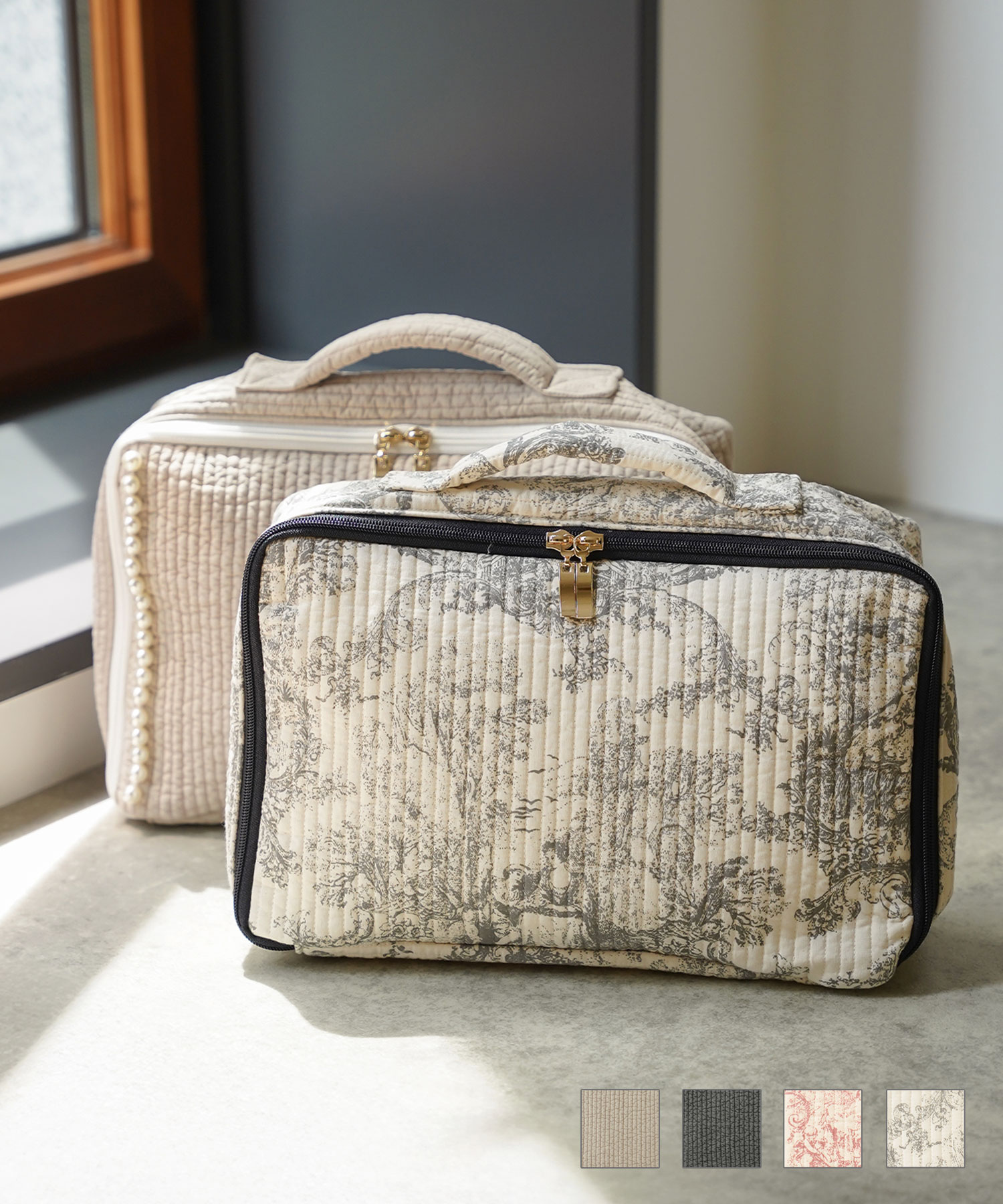 ヌビ マルチケース HUIT ベージュ チャコール ピンクジュイ柄 グレージュイ柄