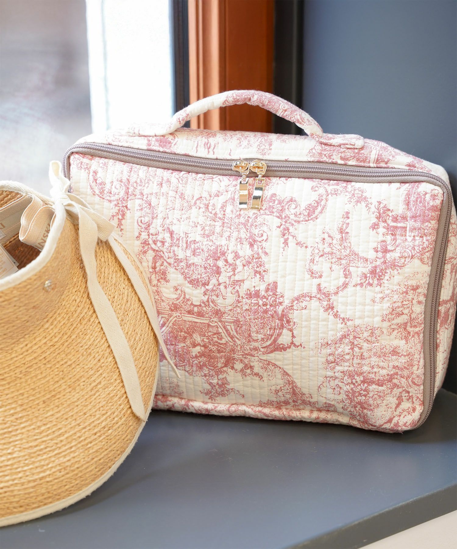 ポーチ パール トワルドジュイ ヌビ 韓国 トラベルポーチ ベージュ チャコール ピンクジュイ柄 グレージュイ柄 パールトリム