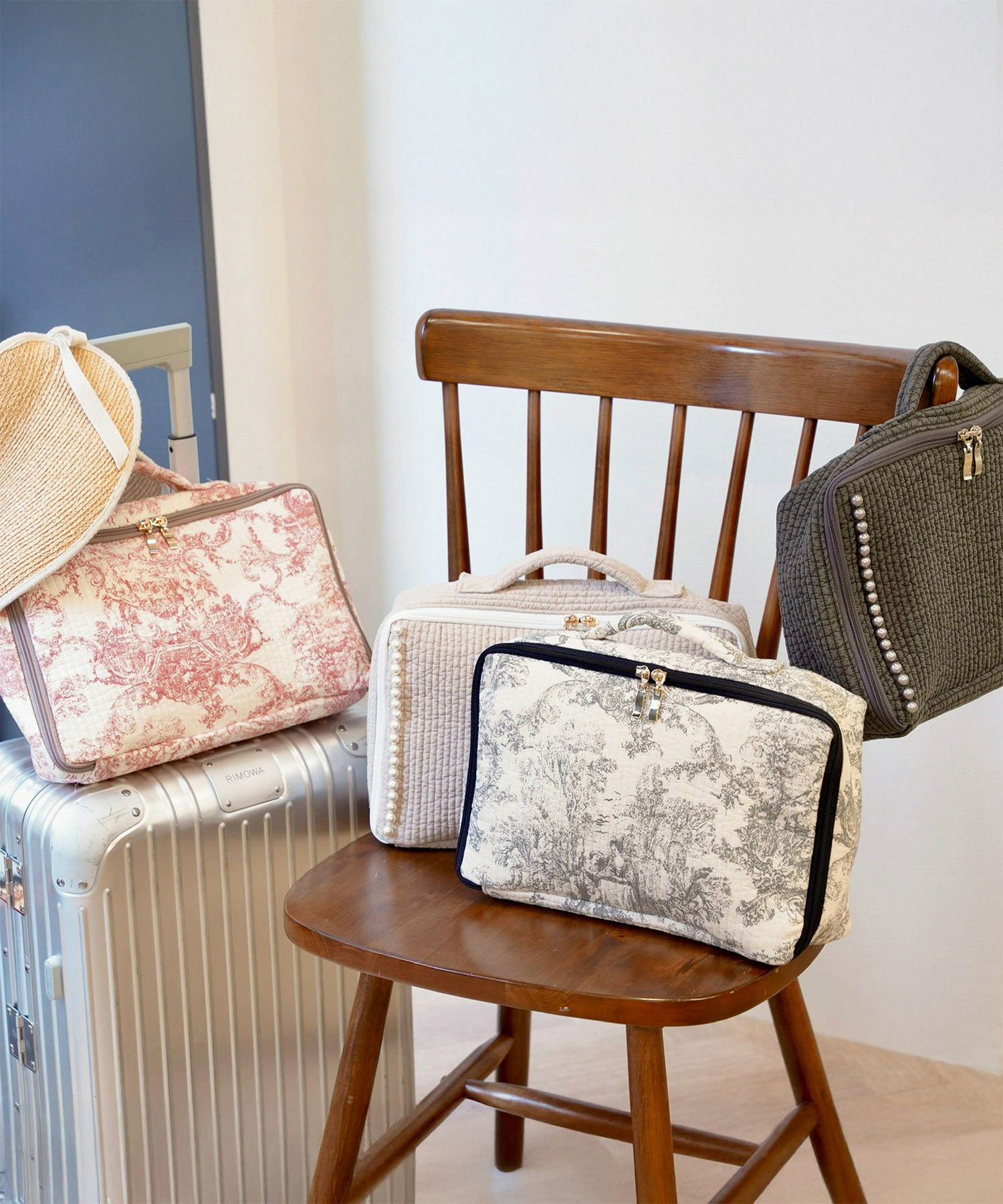 ポーチ パール トワルドジュイ ヌビ 韓国 トラベルポーチ ベージュ チャコール ピンクジュイ柄 グレージュイ柄 パールトリム