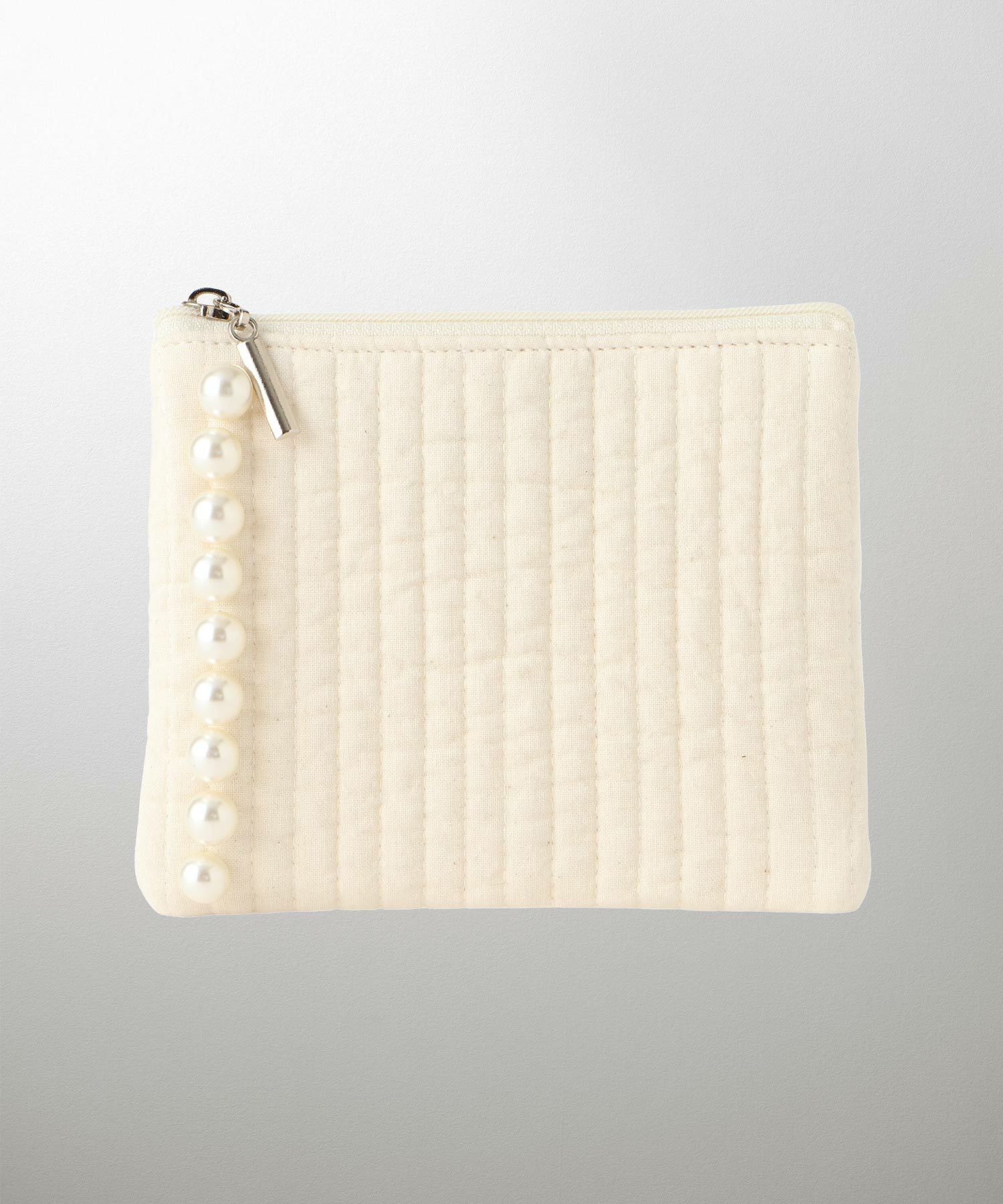 ポーチ パール ヌビ 韓国 アイボリー グレー チャコール ブラック パールトリム フラット ミニ