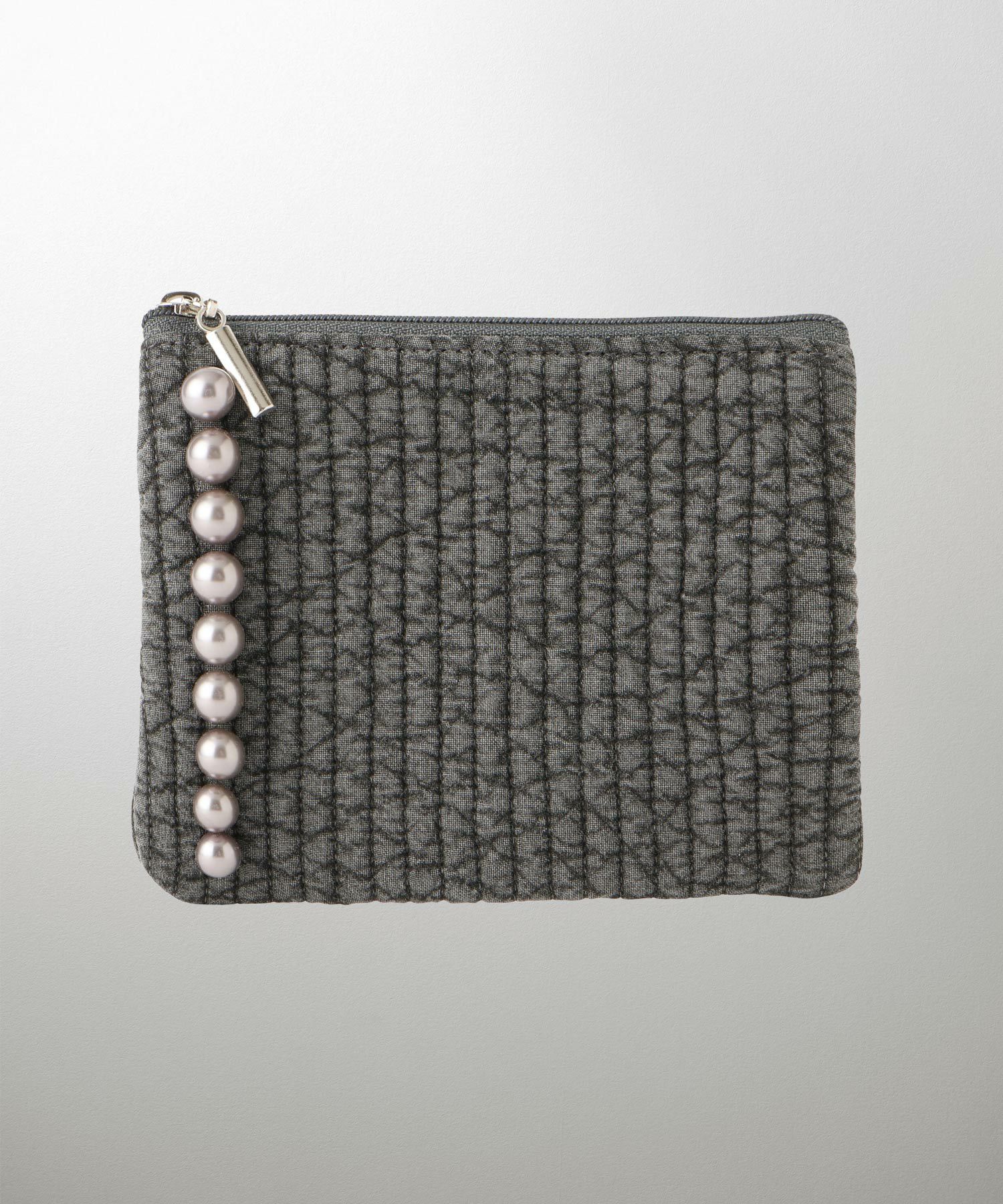 ポーチ パール ヌビ 韓国 アイボリー グレー チャコール ブラック パールトリム フラット ミニ