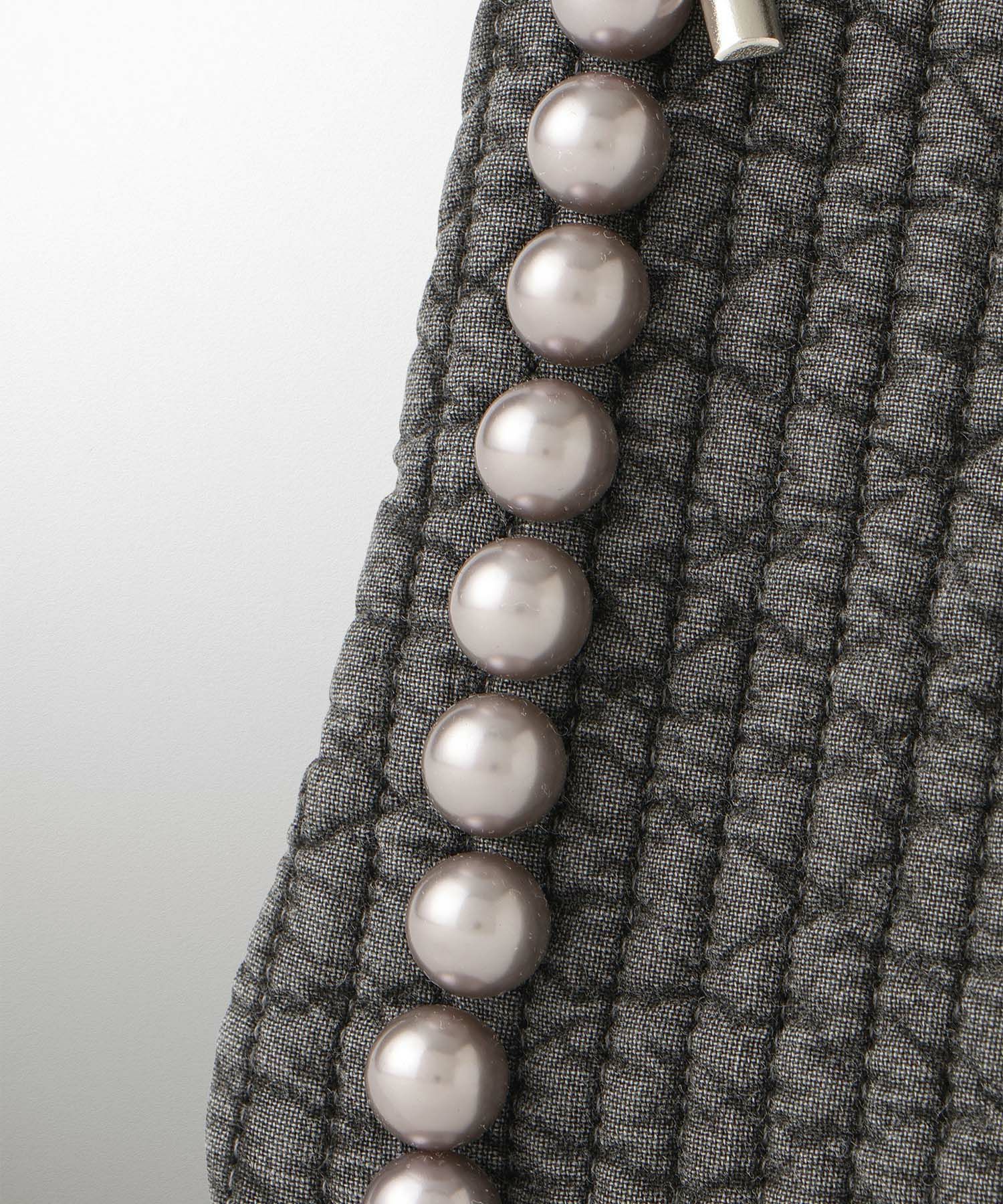 ポーチ パール ヌビ 韓国 アイボリー グレー チャコール ブラック パールトリム フラット ミニ