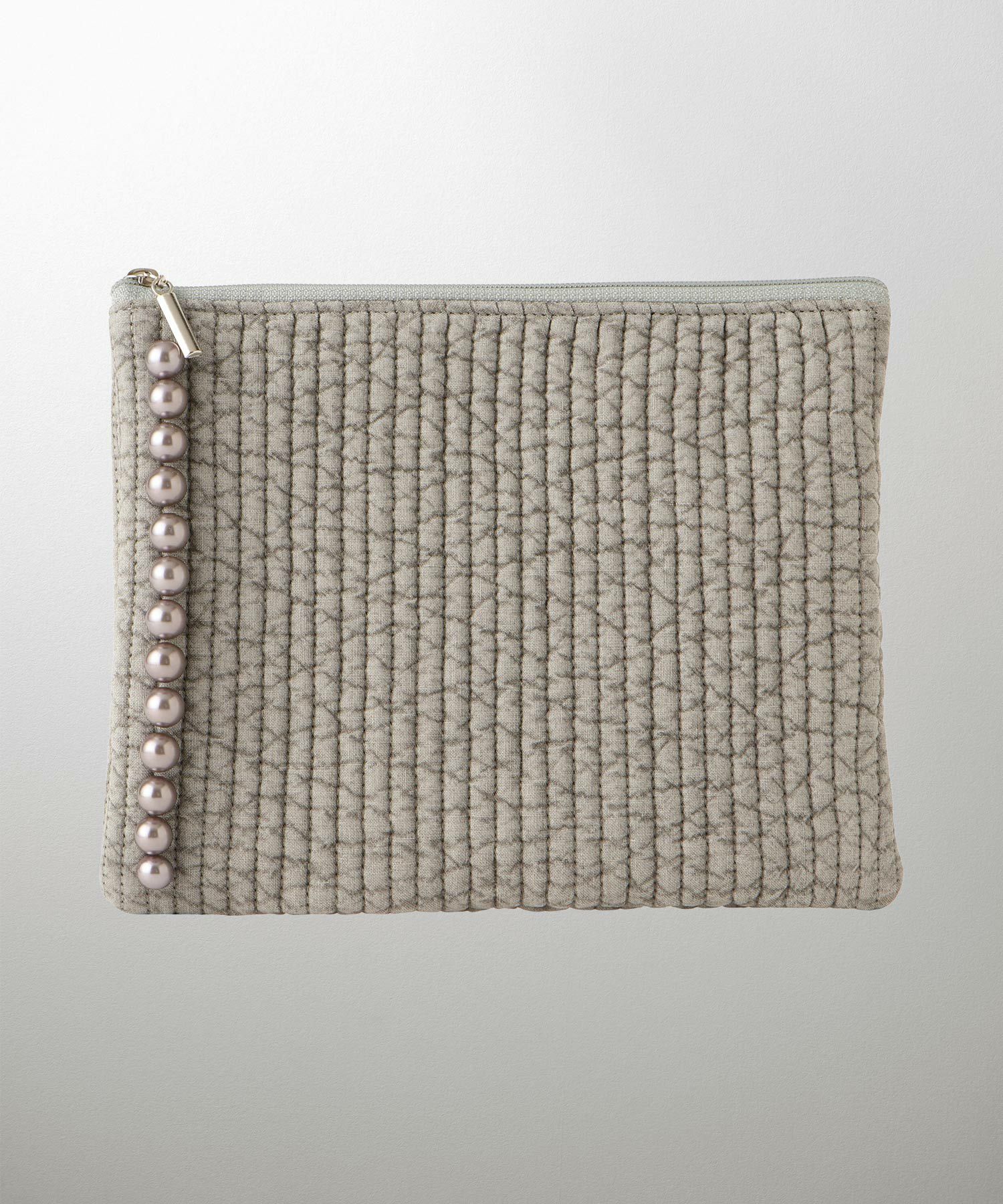 ポーチ パール ヌビ 韓国 アイボリー グレー チャコール ブラック パールトリム フラット ミドル