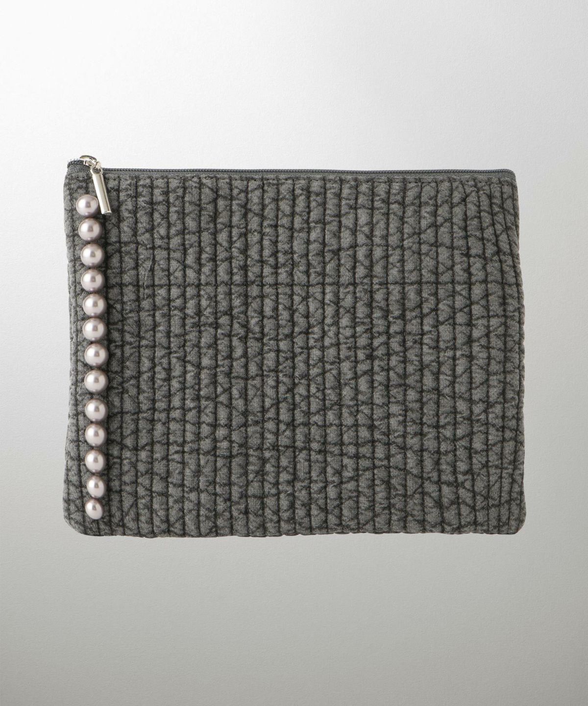 ポーチ パール ヌビ 韓国 アイボリー グレー チャコール ブラック パールトリム フラット ミドル