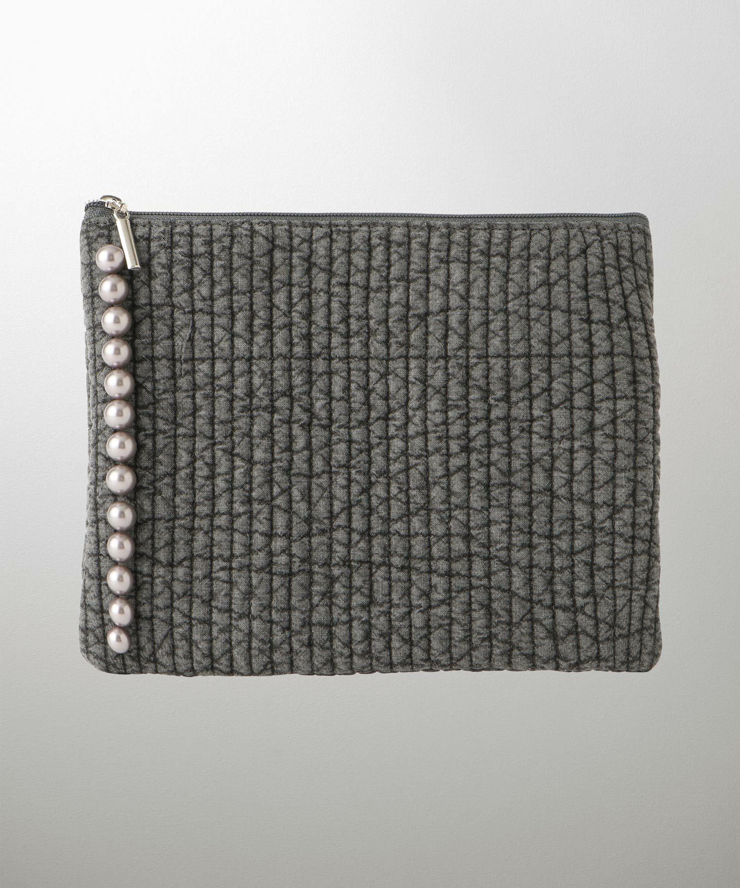 ポーチ パール ヌビ 韓国 アイボリー グレー チャコール ブラック パールトリム フラット ミドル