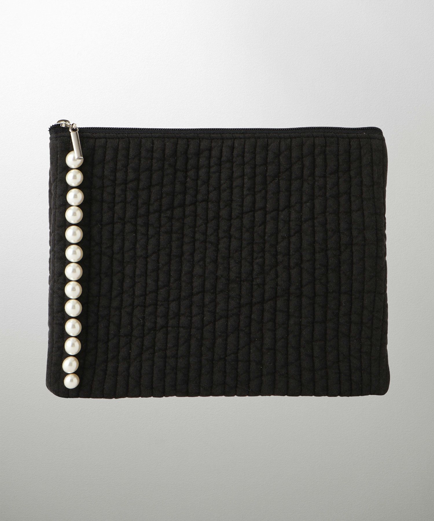 ポーチ パール ヌビ 韓国 アイボリー グレー チャコール ブラック パールトリム フラット ミドル