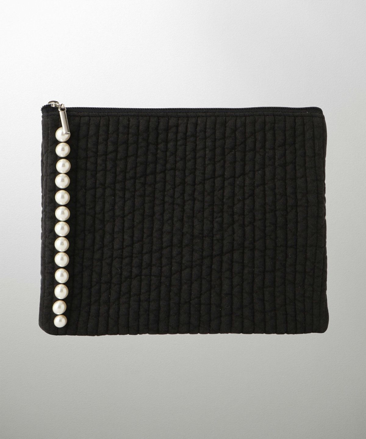 ポーチ パール ヌビ 韓国 アイボリー グレー チャコール ブラック パールトリム フラット ミドル