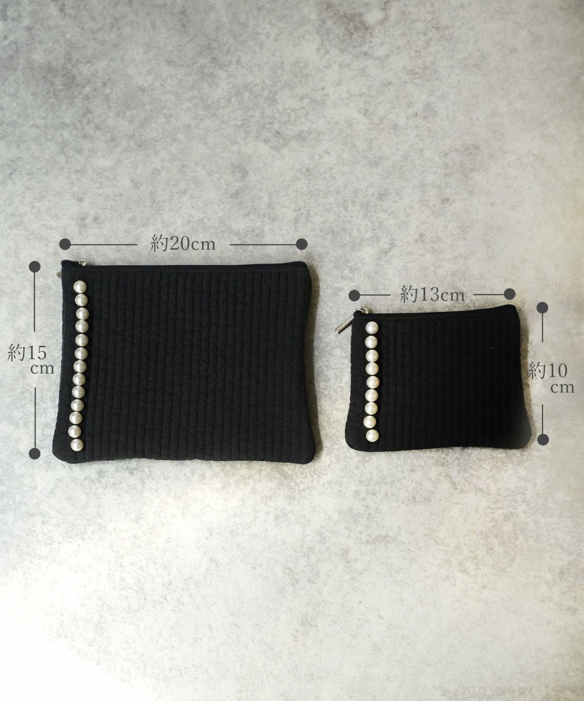 ポーチ パール ヌビ 韓国 アイボリー グレー チャコール ブラック パールトリム フラット ミドル