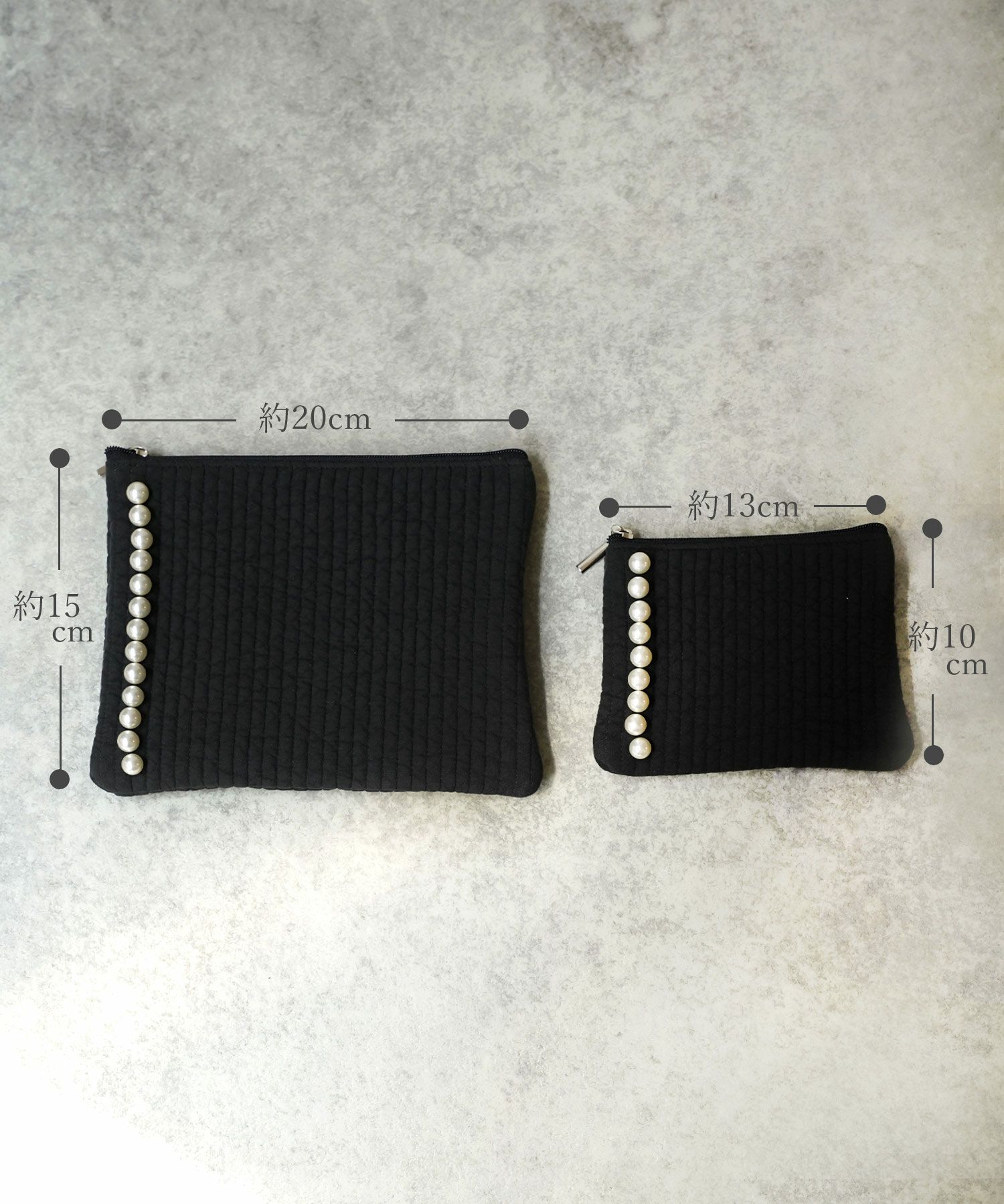 ポーチ パール ヌビ 韓国 アイボリー グレー チャコール ブラック パールトリム フラット ミドル
