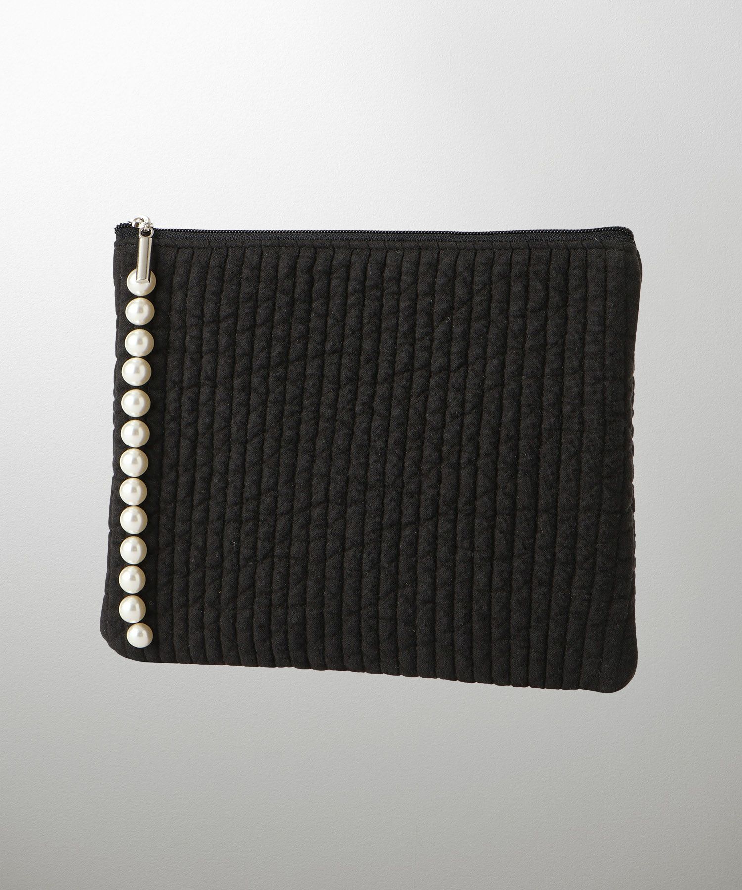 ポーチ パール ヌビ 韓国 アイボリー グレー チャコール ブラック パールトリム フラット ミドル