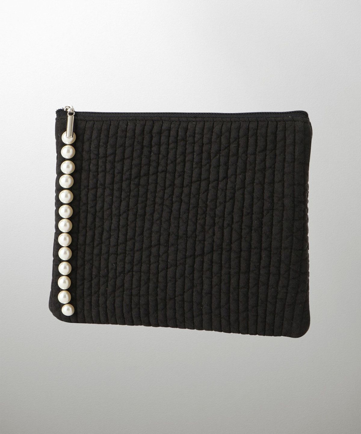 ポーチ パール ヌビ 韓国 アイボリー グレー チャコール ブラック パールトリム フラット ミドル