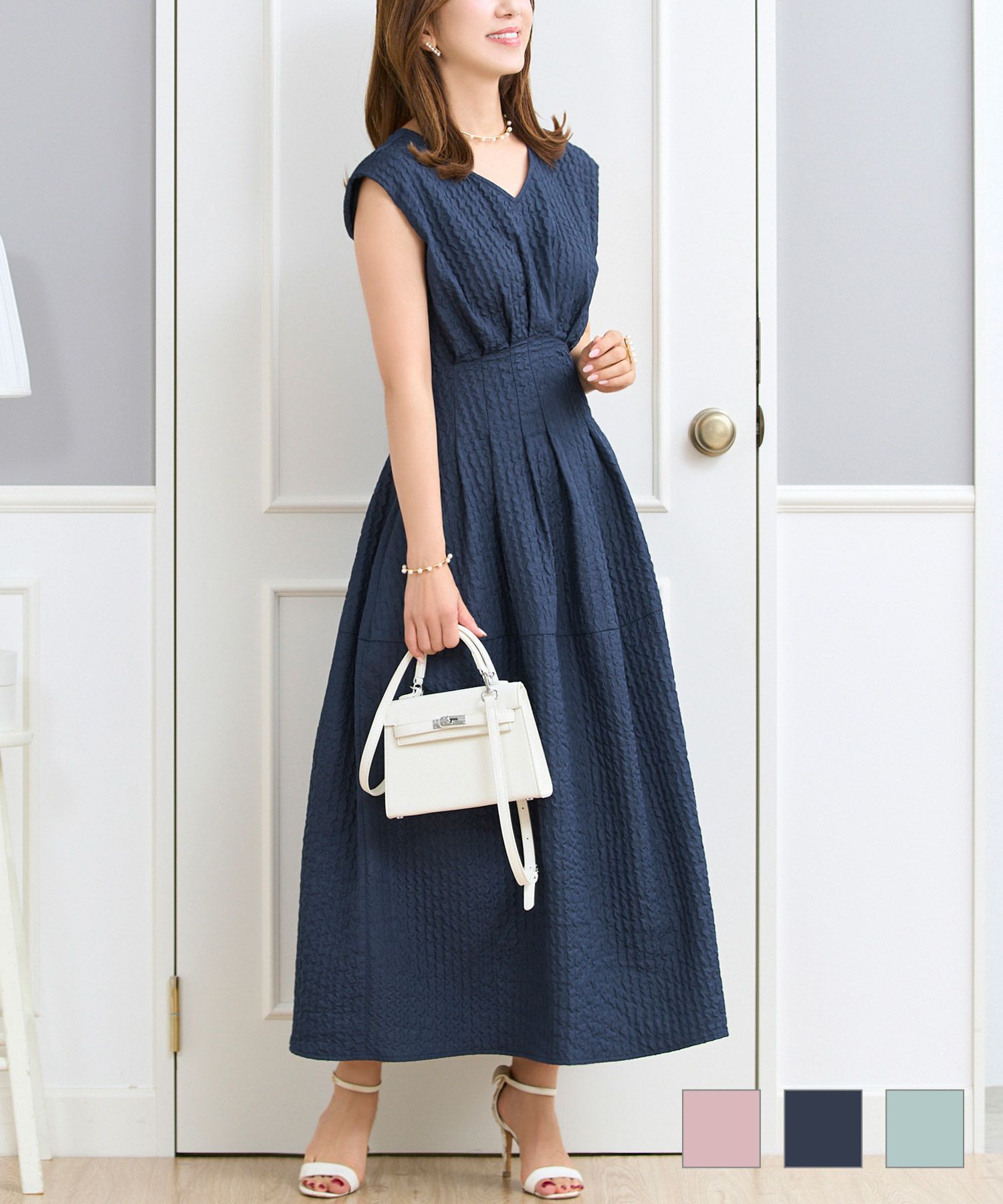 ウエストシャーリングエンボスワンピースPrimaScherrer全3色｜psc321-0942【1】