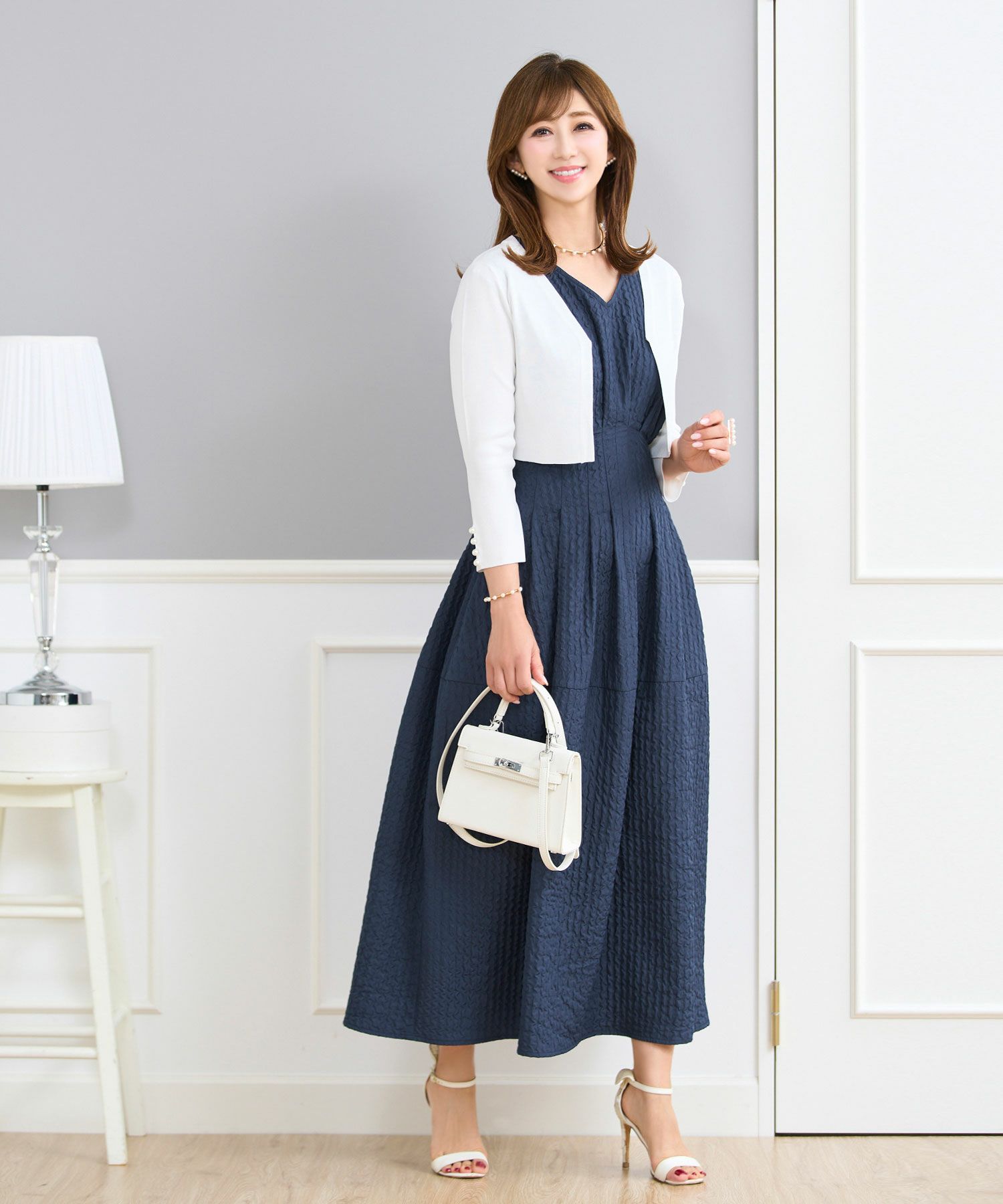 ワンピースレディース春夏秋ピンクロングマキシノースリーブ上品かわいいきれいめオフィスフィット&フレアジョイントスペース