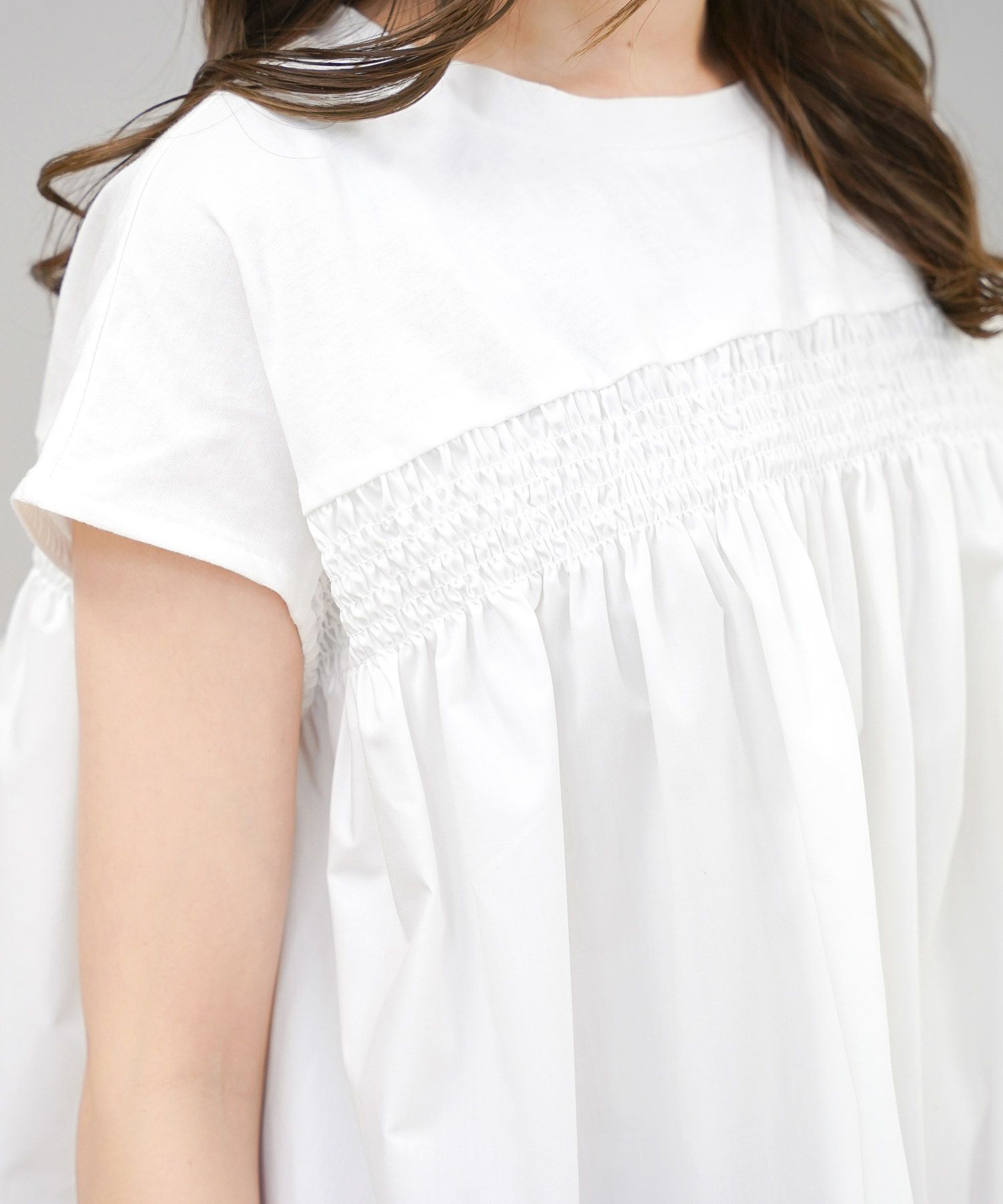 セレクトトップスレディースきれいめオフィス夏大きめ長め丈チュニック袖あり白黒かわいい大人ジョイントスペース