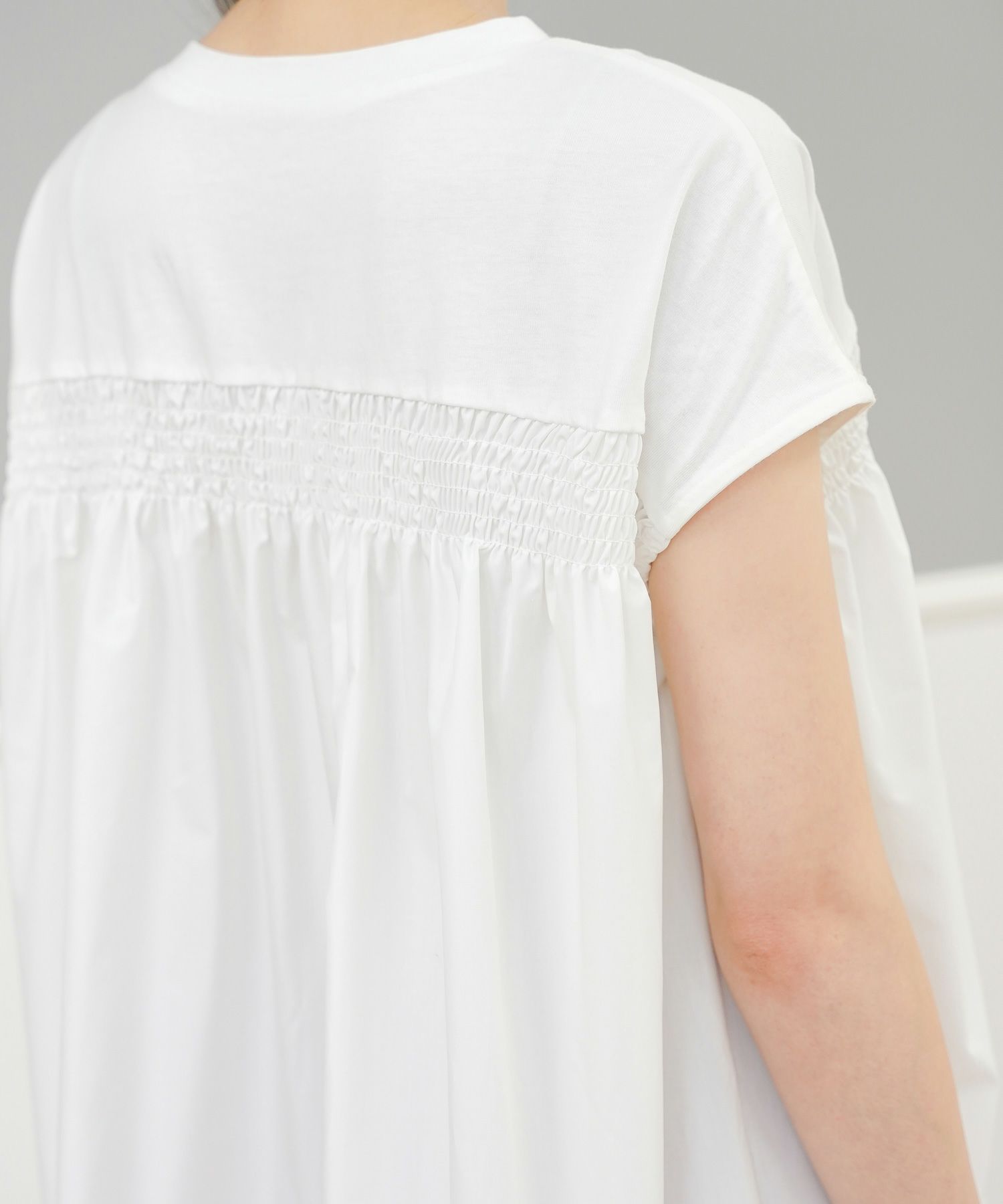 セレクトトップスレディースきれいめオフィス夏大きめ長め丈チュニック袖あり白黒かわいい大人ジョイントスペース