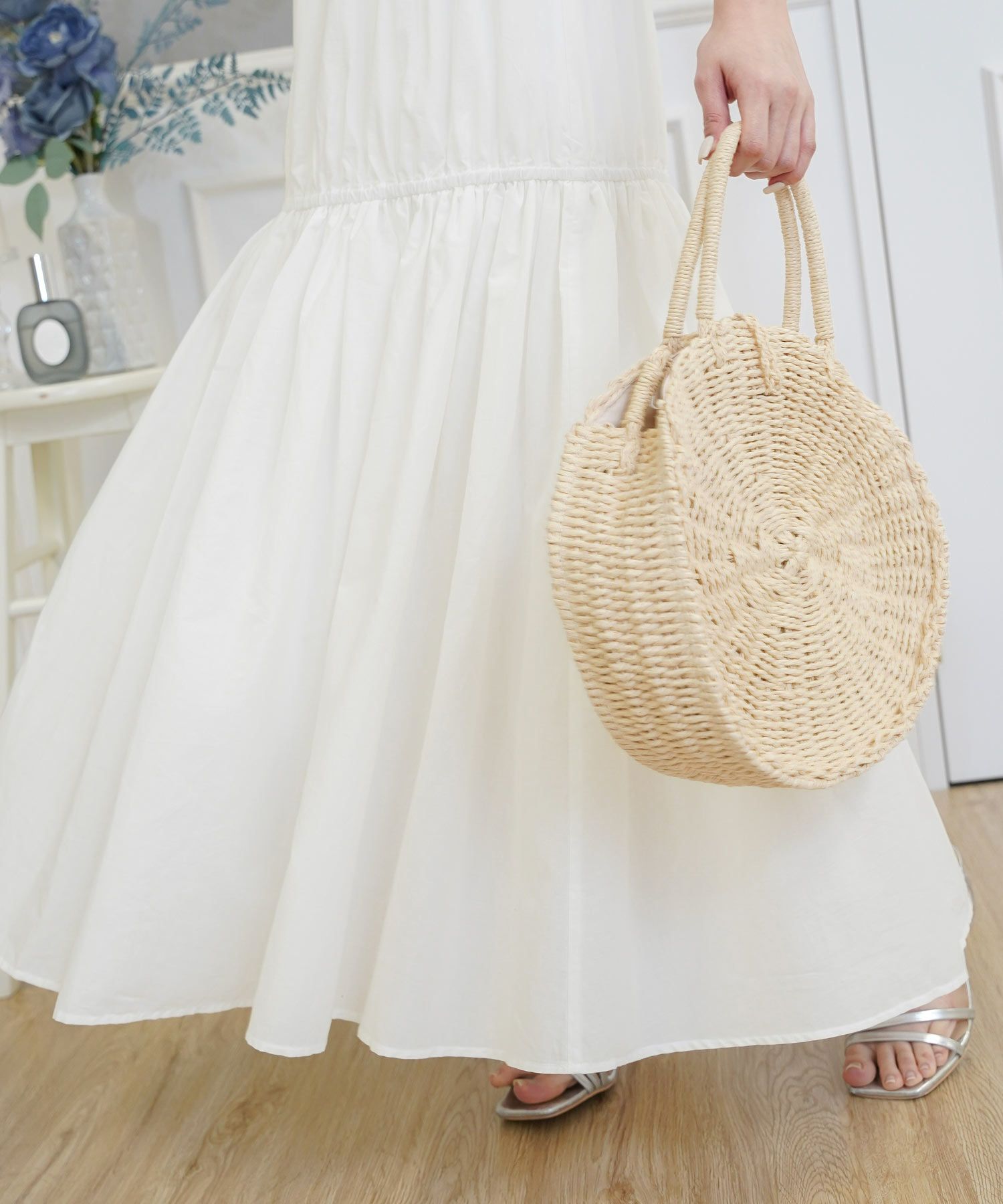 セレクトボトムススカートロングギャザードレープフレア春夏秋白青レディースオフィスかわいいジョイントスペース