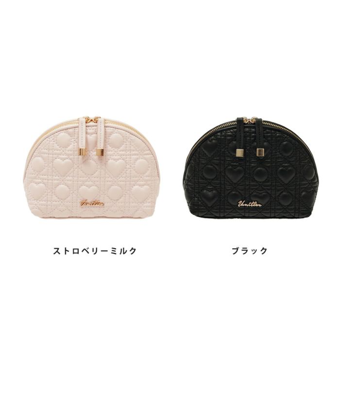 レディース/ポーチ/小物/キルティング/ケース/コスメ/ハート/ハートキルティング/ヒット/人気/ピンク/ストロベリーミルク/ブラック/収納/化粧品/サニタリー/エレガント/フェミニン/可愛い/キュート/上品/シンプル
