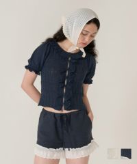 ショートパンツ/パンツ/レース/ネイビー