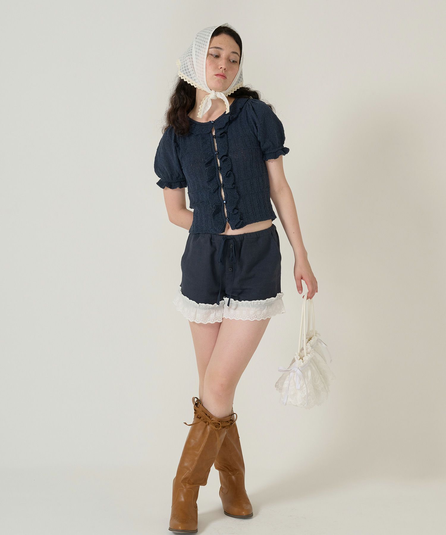 ショートパンツ/パンツ/レース/ネイビー