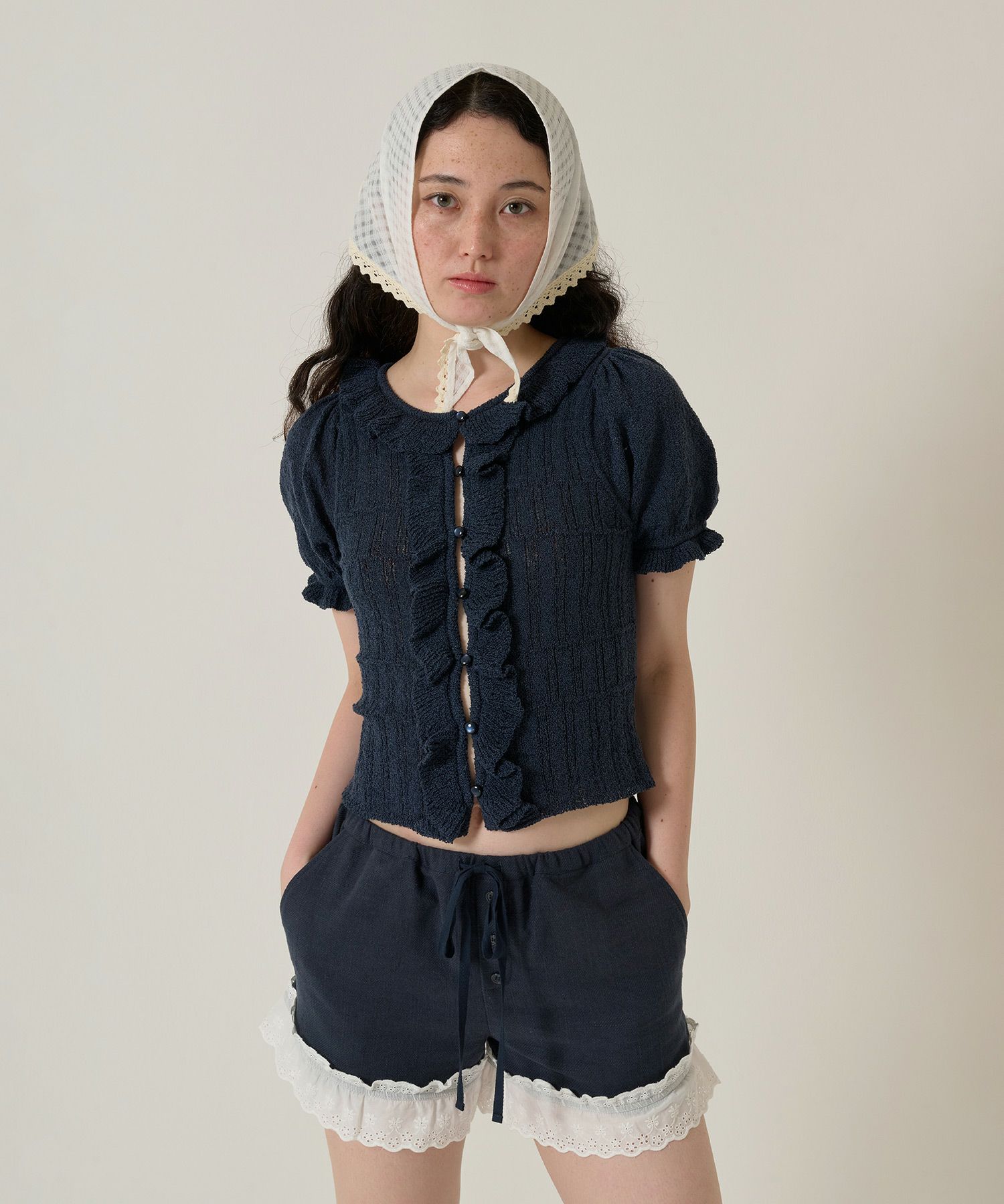 ショートパンツ/パンツ/レース/ネイビー