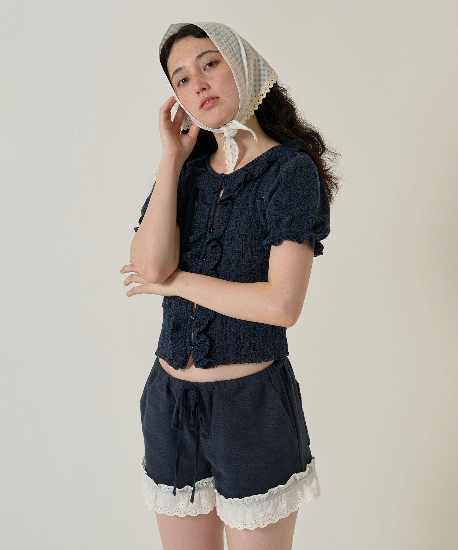 ショートパンツ/パンツ/レース/ネイビー