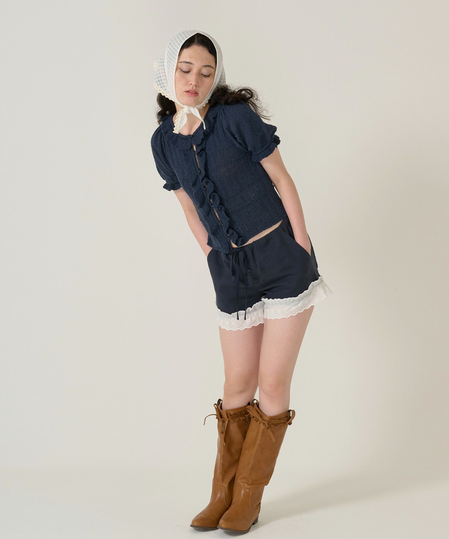 ショートパンツ/パンツ/レース/ネイビー