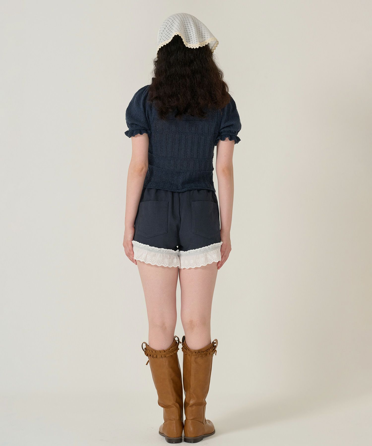 ショートパンツ/パンツ/レース/ネイビー